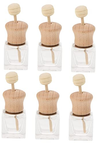 SEWOART 6stücke -ätherische Ölflaschen Mit Holzdeckel Lufterfrischer Für Auto Kleine Glasflaschen Für Und Ätherische Öle Deko-flasche Für Lüftung