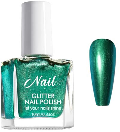 Metallic Nagellack, Grün Holographic Glitter Nagellack - 10ml Magic Color Change Effekt Langlebiger Nagellack - Chrom Nagellack für Nailart, kein UV erforderlich (Grün 481)