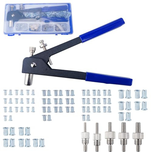 FOGAWA 106 Piezas Remachadora de Tuercas con Remaches de 100 Piezas tuercas de remachado M3 M4 M5 M6 M8 Tuerca de Remache y 5 Mandriles