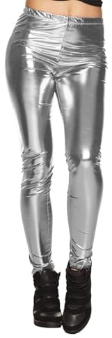 Boland – Metalliska leggings för karneval, festival, temafest eller vardag, glänsande stretchbyxor för karnevaldräkter, 80-talet