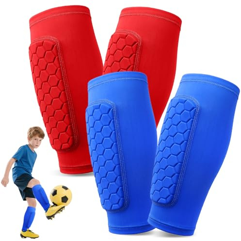 Pardofelis 2 Pares Espinilleras de Futbol para Niño, Protección de Pantorrilla Transpirable y Antideslizante, Anticolisión Celular Espinilleras de Fútbol para Niño y Jóvenes