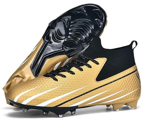 KIUSMETY Soccer Cleats for Mens Womens High-Tops Unisex Adult Baseball Indoor Professional Training Turf Football Boots Gold Size 8.5