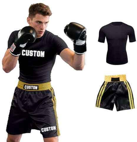 Personalisiertes Muay Thai Shorts und Kompression Kurzarm Design Your Own Boxer Boxing Set Benutzerdefinierte Kampf Kickboxen Sparring Boxen Short mit Ihrem Design Logo für Erwachsene Kinder