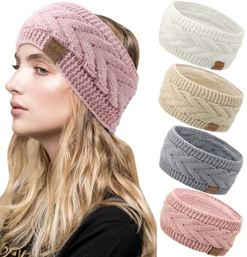 DRESHOW Fascia per Capelli Lavorata a Maglia Calda da Donna Scalda Orecchie All'uncinetto Fasce per Capelli in Pile Spesso