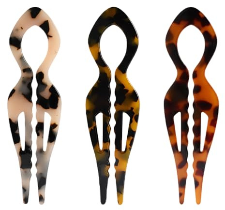 SYEYCW 3 Pcs French Hair Pins, French Twist U-Shaped Hairpins for Women, Elegant Updo Hairpin, Acetate Hair Styling Accessories for Buns and Updos, Durable Hairpin for Thick Fine Long Hair, 3 Colors