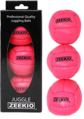 Zeekio - Pelota de malabares Galaxy - Grado profesional - Adecuado para todos los niveles y edades - Bola de piel auténtica de 12 paneles duradera - 130 gramos 67 mm - Juego de 3 - Rosa