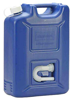 hünersdorff AdBlue Kanister 20 l, ideal zur Betankung an AdBlue-PKW-Zapfsäulen, Mehrwegkanister mit Auslaufrohr, passt in AdBlue Tankstutzen, unbefüllt, Blau/ Weiß