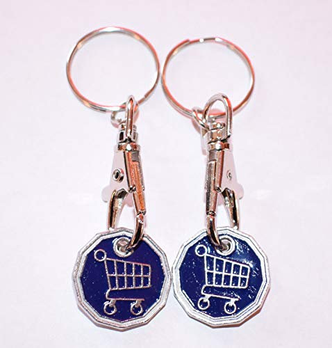 2 X NEW SHAPE 12 Edge Sided Trolley Token £1 Coin Pound Shopping Key Ring Clasp Supermarket Locker (Funky Trolley)