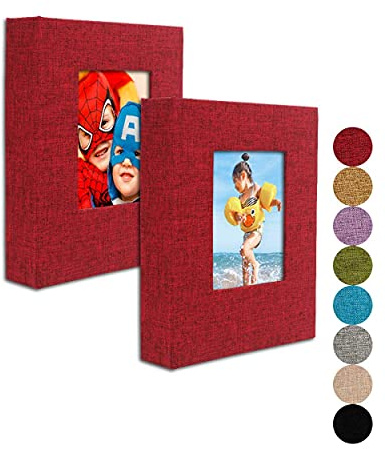 GPIRAL Small Photo Album 4x6 – Clear Pages, Linen Cover with Front Window, Pack of 2, Each Album Holds 52 Photos, Small Brag Book for 4x6 Pictures, Red Fabric