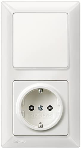 SIEMENS - Komplettset Lichtschalter-Steckdosen-Kombination - Lichtschaltereinsatz, Wippe, SCHUKO-Steckdoseneinsatz & 2-fach Rahmen in titanweiß, für Unterputz, 5TA2156, 5TG6201,5UB1511, 5TG2552-0