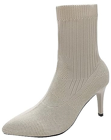 PUIOKA Stivaletti in maglia da donna, stivali a calzino a punta stiletto scarpe calde alla moda