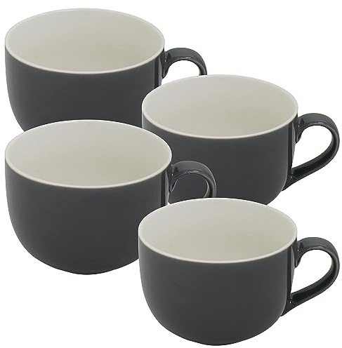 Serami Oversized Coffee Mugs - Set of 4 Beverage and Soup Mugs with Handles - 22oz Ceramic Cups for Lattes, Cereal Bowl, Extra Large Cappuccinos and Jumbo Cups of Tea - Gray