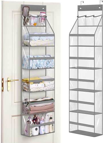 MISSLO Organizador de PVC transparente completo para colgar sobre la puerta, almacenamiento de armario con 5 bolsillos grandes y 3 bolsas de plástico superiores para despensa, baño, dormitorio para