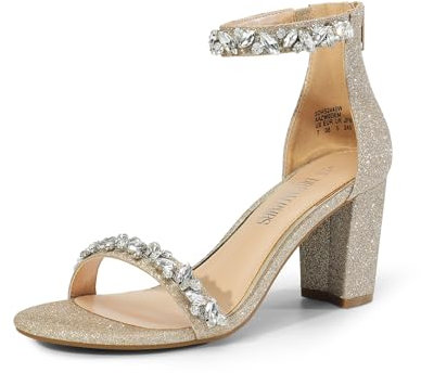 DREAM PAIRS Women's Bridal Sandals Glitter Ladies Mid Low Block Heels Ankle Strap Strappy Wedding Party Evening Prom Open Toe Shoes SDHS2440W,Size 5,Gold-Glitter,SDHS2440W