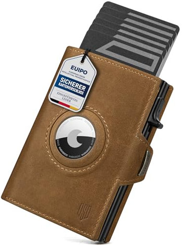 DODENSHA Airtag Wallet | Herren Geldbörse | Wallets for Men | RFID kartenetui | Smart Wallet | Slim Wallet mit Münzfach | Pop-up-Kartenetui aus Aluminium | 8-10 Karten | Braun