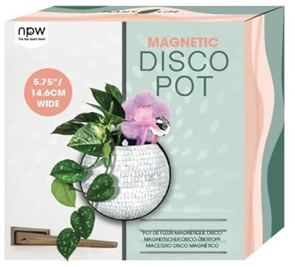 NPW Plant Life Magnetischer Discokugel-Pflanzgefäß für Kühlschrank, Pflanzenmagnete für Kühlschrank, Retro-Indoor-Gartenzubehör, 14,6 cm, moderner Indoor-Pflanzgefäß für Blumen, Sukkulenten, Kräuter