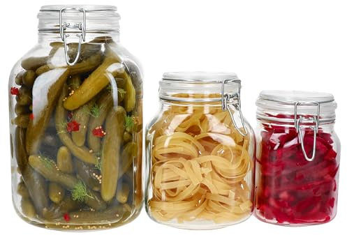 MamboCat Prima Lot de 3 bocaux de conservation hermétiques rectangulaires I 1 l, 2 l et 4,25 l I Bocaux en verre avec fermeture à étrier métallique pour la conservation, la fermentation et le stockage