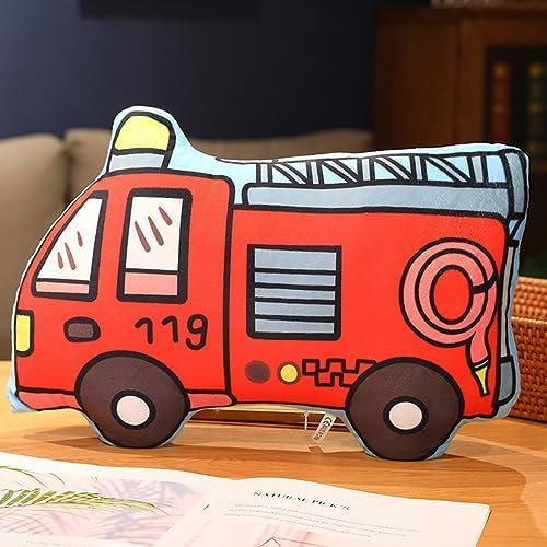 Bimhayuu Creative Vehicle Shaped Pillow, Decorative Cushion Stuffed Car Truck Plush Pillow, Decorative Throw Pillows Cushion for Bed Sofa Car Couch Decor (Fire Truck)