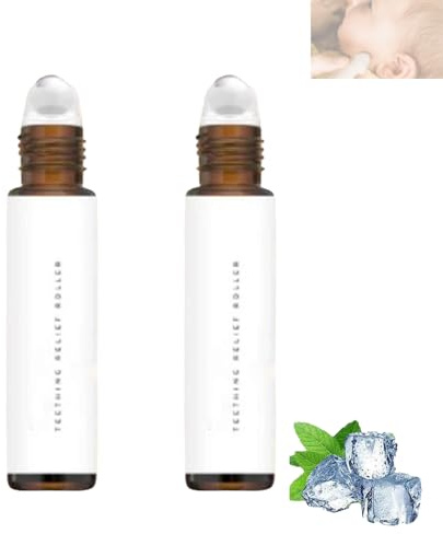 Rodillo de dentición, rodillo de dentición natural para aliviar el dolor, rodillo de aceite de dentición, rodillo de dentición totalmente natural, rodillo de alivio de dentición (2 unidades)