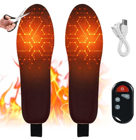 Beheizbare Einlegesohlen, Afenau Beheizbare Sohlen mit 2200 mAh Akku, 3-Stufige Heizung Einlegesohlen beheizbar mit Fernbedienung, Schneiden Beheizte Einlegesohlen für Außen Winter (41-45)