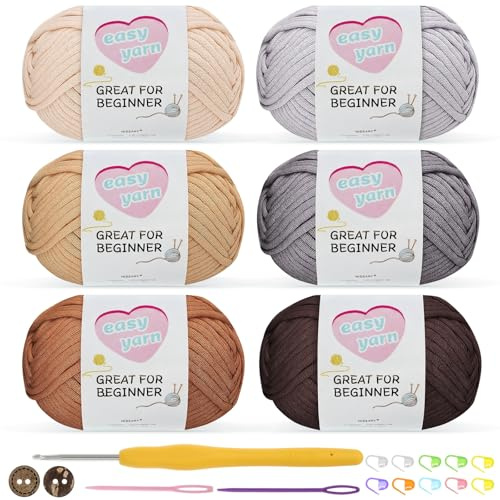 Nissary virkgarn, tjock ull för virkning 6 x 50 g, virkgarn för nybörjare, bomull för virkning, amigurumi-garn, bomullsgarn med 3,5 mm virkade nålar, virkade startset