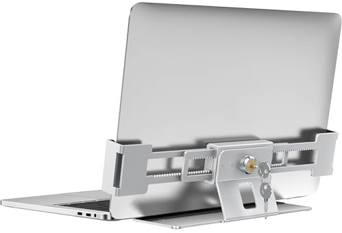 AboveTEK Station de Verrouillage pour Ordinateur Portable, Verrou Sécurité Aluminium MacBook, Anti-Vol pour Ordinateurs sans Fente 11-17, Base Anti-Dérapante Espaces Publics-Argent