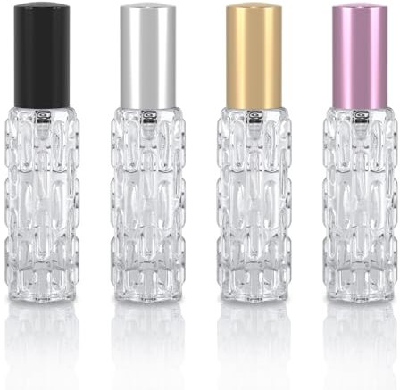 YoHyien 4 Pcs Travel Perfume Atomiser Refillable 10ml, Glass Perfume Travel Bottle, Portable Aftershave Atomiser Spray Bottle, Mini Fragrance Decanter for Handbag, Pocket, and Purse (Multicolor)