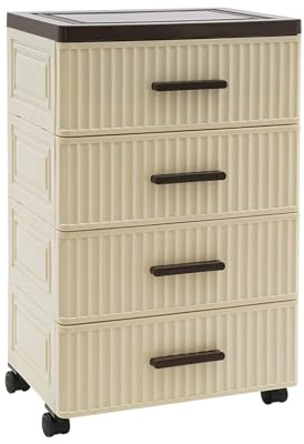 HPDTZ Aufbewahrungsschrank Schublade Organizer 4 Schubladen Regal Kunststoff für Schlafzimmer Wohnzimmer Büro mit 35 x 26 x 57 cm Stauraum und Rollen