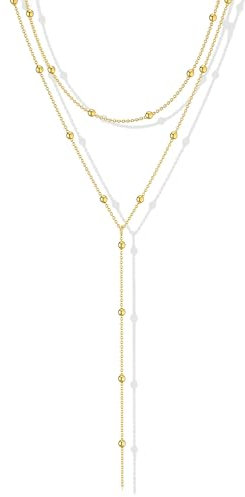 AzureRay Collier en Y pour femmes, Collier Acier Inoxydable Femme Superposé Doré Élégant à Chaînes Longues Look Chic et Moderne pour Toutes Occasions Accessoire Mode