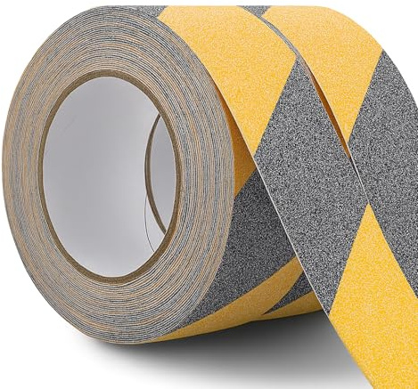 Bellanova 2 Rotolo Nastro Antiscivolo 5cm x10m, Nastri Adesivi Antiscivolo, Nastro Antiscivolo Giallo e Nero ad Alta Trazione per Gradini Interni ed Esterni (Nero-Giallo)