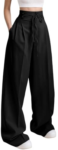 Women's Casual High Waisted Straight Leg Pants Comfortable Stretch Work Trousers Versatile Daily Wear Basic (Black, XXL)