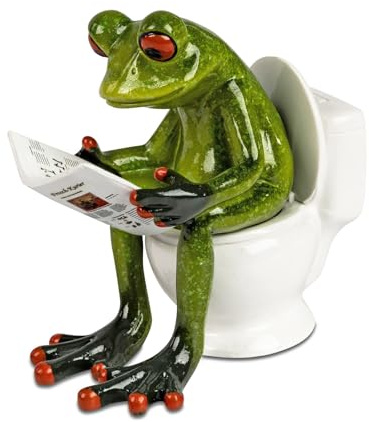 formano Grenouille sur les toilettes avec journal - 11 cm - Peint à la main - Décoration amusante en pierre artificielle - Idée cadeau amusante et décoration d'intérieur originale pour salle de bain