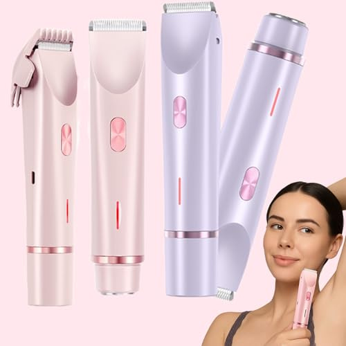 Maquinilla de afeitar 2 en 1 para mujer, zona íntima para mujer, recortadora de bikini de doble cabeza, recortadora de bikini para mujer, para cara, cuerpo, pierna, húmedo y seco, afeitado suave (rosa