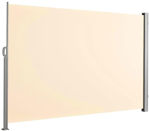 Floordirekt Toldo lateral de aluminio, 200 x 350 cm, color beis, extensible para balcón y terraza, poliéster 280 g/m² (PU), protección UV UPF50+, con soporte para el suelo