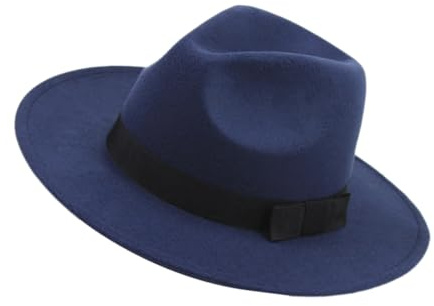 LIGIGWASH Cappello Fedora in Lana Unisex Classico Blu Design British Vintage con Ampia Falda e Nastro in Raso Cappello Jazz Morbido e Traspirante per Uomo e Donna Adatto Occasioni Speciali