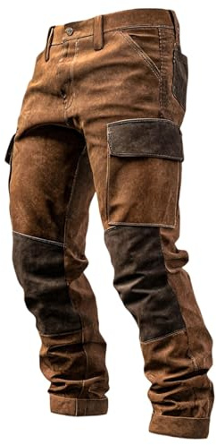 Genérico Pantalones tácticos vintage de gamuza para hombre, estilo utilidad, pantalones funcionales, pantalones resistentes para trabajo al aire libre, corte ajustado, resistencia física, marrón, M