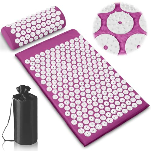 PQETBV Tapis d'Acupression, Kit d'Acupression avec Oreiller Champ de Fleurs, Tapis de Massage à Domicile pour Soulage Douleurs, Relaxation Musculaire, Favorise la Circulation(Violet)