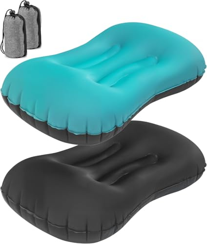 Olutula 2Pack Inflatable Camping Pillows, Camping Pillow for Neck and Lumbar Support, Ultralight TPU Travel Pillow with Quick Inflate/Deflate, Compact for Hiking, and Car Travel (Black & Blue)