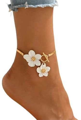 CJFBDFC Bracciale alla Caviglia Fiore Rosso Fascino per Le Donne, Oro Placcato Toggle Chiusura Braccialetto, Boho Ciliegio Catena Piede Gioielli, Estate Spiaggia Vacanza Matrimonio-jl142