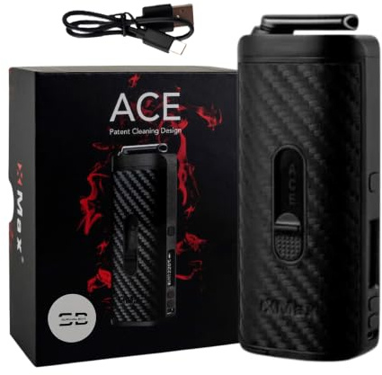 XMAX Ace Dry Herb Vaporizer [Black] Micro-USB, 2600mAh Battery, 20sec Heat Up, LED Side Screen, Magnetic Mouthpiece, Ceramic Heating - No Nicotine