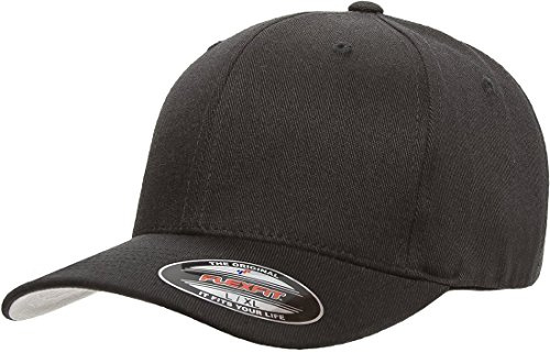 Flexfit Men's Wool Blend Fitted Baseball Cap, Black, Large-X-Large