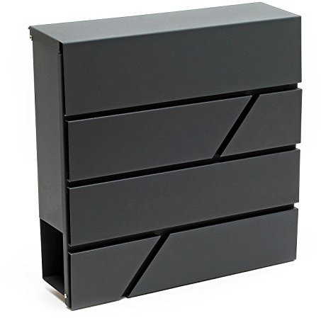 Wiltec Buzón de diseño V14 antracita 370 x 105 x 370 mm, de pared con cerradura y hueco para el periódico, de acero con recubrimiento en polvo