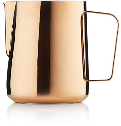 Barista & Co Core Alloy Steel Milk Jug - Portable Milk Frothing Jug for Coffee Machine with Internal Measuring Marks - Rose Brass 600ml Milk Frothing Pitcher for Coffee Art Making, as Latte,Cappuccino