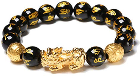 ARTOCT Pulsera de obsidiana Negra, Pulsera de Cuentas de Feng Shui, Pulsera China con Oro Pi Xiu, Pulsera de Amuleto Afortunado y Rico