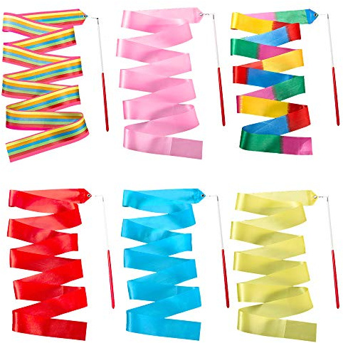 Homo Trends 6Pcs Dance Ribbons, 6 Colors Rhythmic Gymnastic Ribbon for Kids Baton Twirling, Dancing Streamers