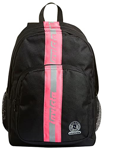 Invicta Sac à Dos, Strong Reflective Band Sac à Dos Écologique Sac à Livres, Taille Unique Filles et Garçons, Grande Capacité, pour L'École, le Sport & les Loisirs, avec Poches Latérales, Noir/Rose