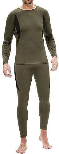 BenBoy Biancheria Intima Termica Uomo Set di Biancheria Funzionale Intima Traspirante Base Layer Invernale Termiche Abbigliamento Termico Intimo per Sci Ciclismo Corsa,QY4040M-Army Green-XL