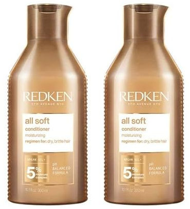 Redken Spülung für trockenes und brüchiges Haar, Belebt und hydratisiert, Mit Fettsäuren, Antioxidantien und Argan-Öl, All Soft Conditioner, 2 x 300 ml
