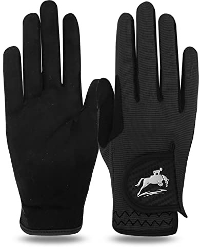 FINGER TEN Gants Cheval Equitation Femme Quotidien ÉQuestre Fille Paire De Valeur, Prise en Confortable Riders Trend Durable Et Respirante Filles Poney ExtÉRieur Mitts (M, Noir)