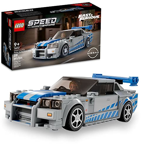 LEGO Speed Champions 2 Fast 2 Furious Nissan Skyline GT-R (R34), Race Car Toy Model Building Kit, Collectible with Racer Minifigure, 2023 Set for Kids, Boys and Girls Ages 9 and Up 76917